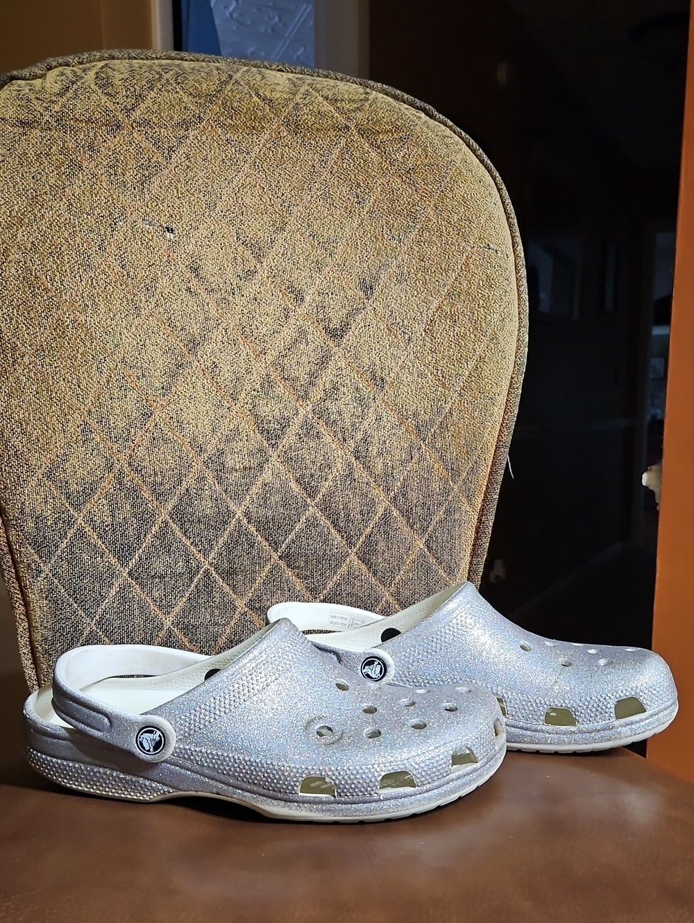 Crocs Classic Glitter Slip On Clogs Shoes Silver